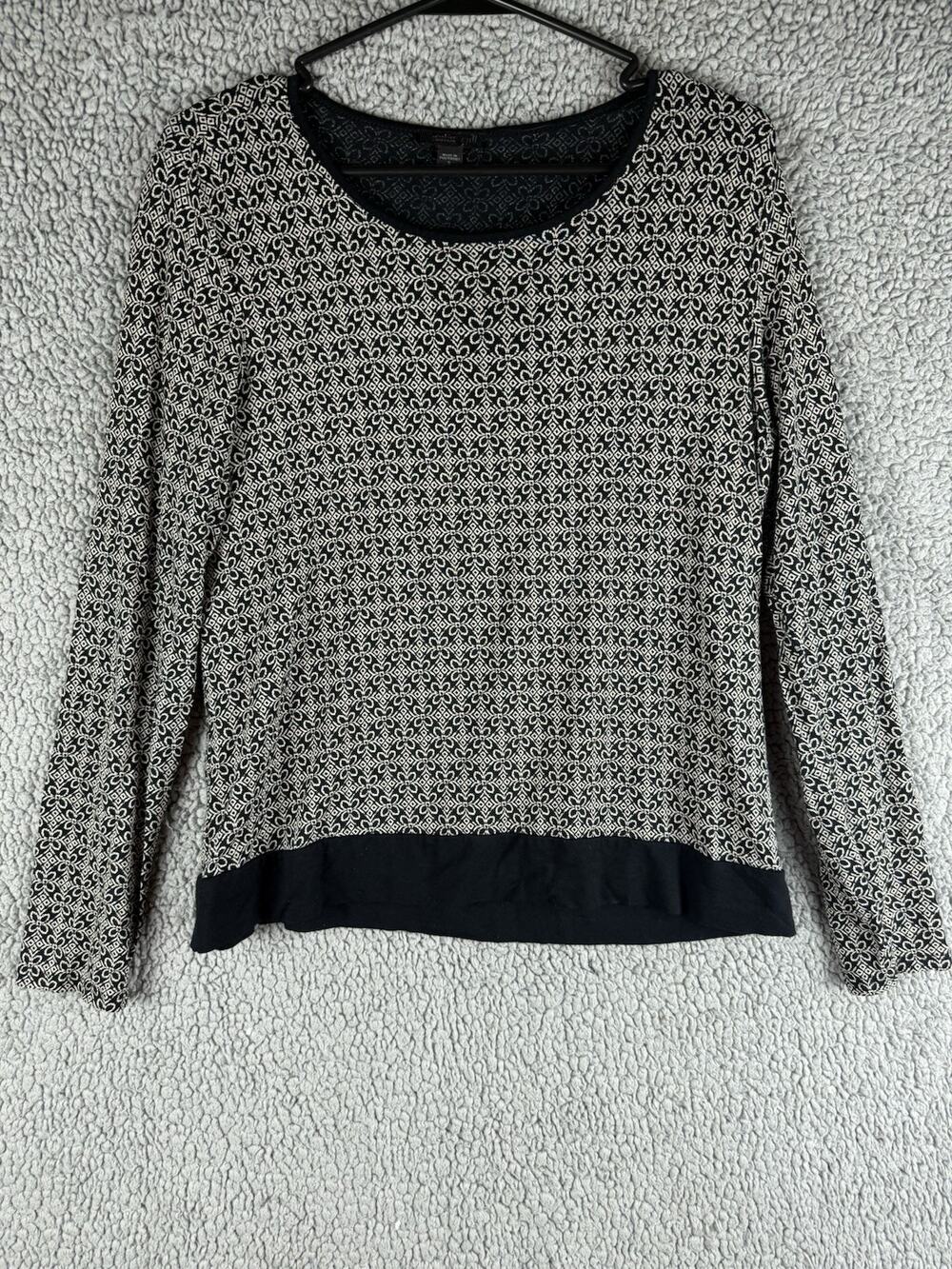J.Jill Wearever Collection Tunic Top Size Small P Black Geo Print Layered